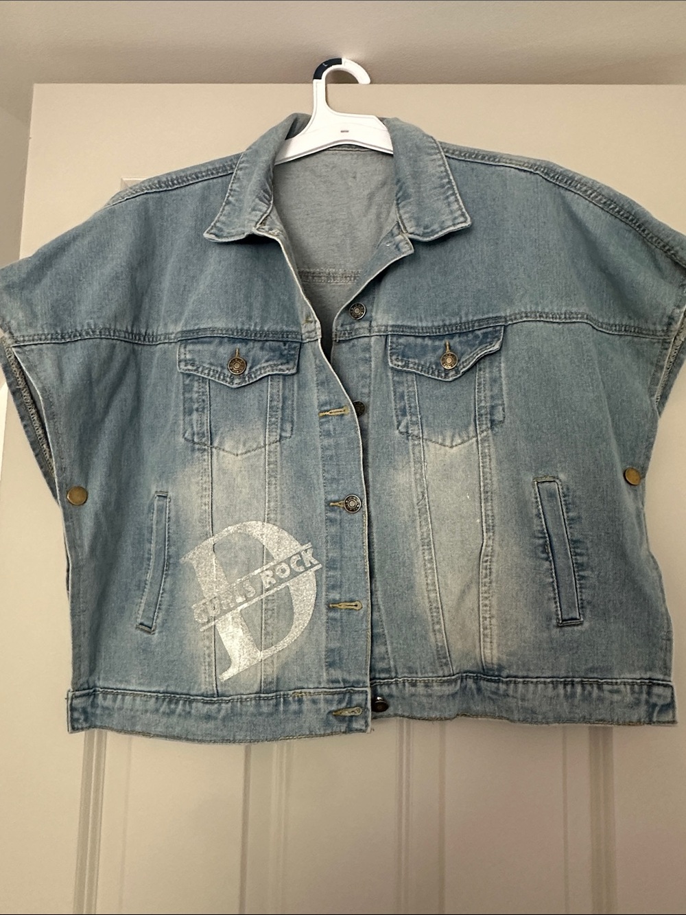Light Wash Denim Vest with Silver Logo